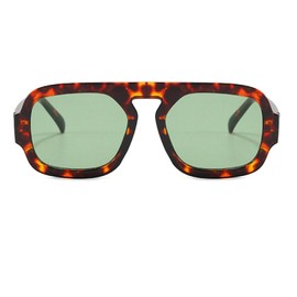 Ggpyyon Trendy 70s Square Sunglasses for Women Men,Vintage Square Pilot Sunglasses Fashion Flat Top Shades(Leopard/Green)