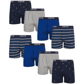 IZOD Men's Boxer Shorts - 8 Pack Classic Knit Mens Underwear Boxers with Functional Fly - Breathable Boxers for Men (M-2XL), Size X-Large, Blue/Stripe/Heather Grey/Print