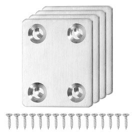 sourcing map 4 Set Flat Repair Plates, 1.5 x 1.77 Inch Stainless Steel Flat Straight Brace Bracket Mending Joining Plates with Screws for Fixing Wooden Furniture Corner, Silver