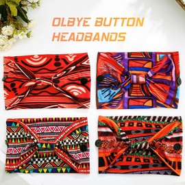 Olbye Wide Buttons Headband Nurse African Head Wraps Face Mask Headbands Elastic Knotted Turban Hairbands Workout Yoga Hair Scarfs Nursing Boho Hair Accessories for Women 4Pcs (Print B, 5.9 * 9.8'')