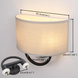 Industrial 2-Lights Wall Sconce Fixtures with Linen Fabric Shade, Double Wall Light Lamps Decor for Hallway Bedroom Living Room Bathroom Stairway