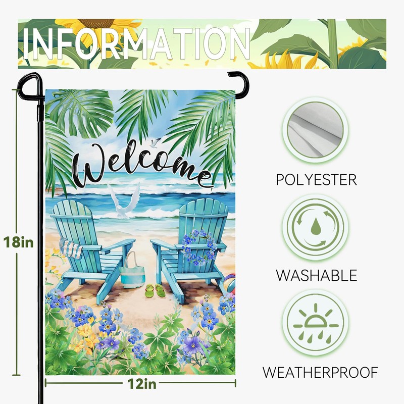 Summer Beach Welcome Garden Flag Nautical Hawaii Coconut Tree Garden