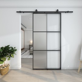 BARNSMITH 7FT Sliding Barn Door Hardware Kit Top Mounted Barn Door Track for Aluminum Glass Barn Door -Simple and Easy to Install,Floor Guide Included, for Wooden Barn Door Glass Barn Door