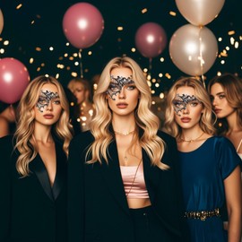 Vxcbad Black Half Face Mask for Adult Masquerade Ball and Party - One Eye Metal Mask with Diamond Trim for Carnival Ball and Party as a Performance Prop