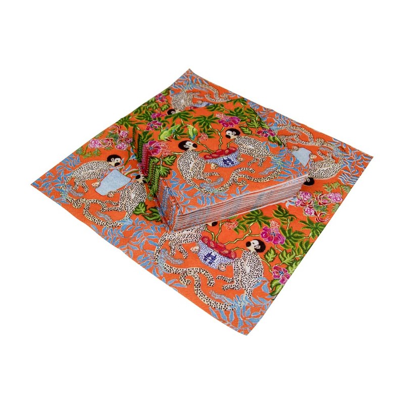 Caspari Monkeys Paper Cocktail Napkins in Orange - 20 Per