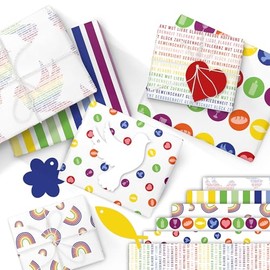 Papierdrachen 6 Sheets of Wrapping Paper | 60 x 40 cm - 6 Different Designs High Quality on 80 g/m² Paper - Rainbow - Gift Packaging for Christening, Communion, Confirmation - with 12 Labels - Set 2