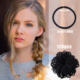 Black Hair Bands, Set of 120, 0.2 inches (4 mm), Large Capacity, Hair Elastic No Metal Fittings, Simple, Hair Accessories, For Adults, Children, Women, Girls, Birthday Gift (Black)