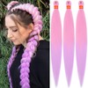 Rainbow-Color Ombre Pink Lavender Purple Pre Stretched Braiding Hair 30