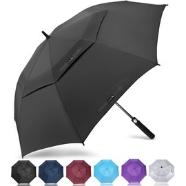 ZOMAKE Automatic Open Extra Large Golf Umbrella 54 Inch, Double Canopy Vented Windproof Oversize Stick Umbrellas for Rain(Black)