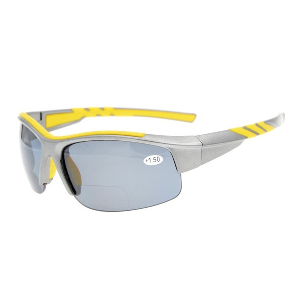 Eyekepper TR90 Unbreakable Deportes Policarbonato Polarized bifocales Half Rimless gafas de sol Béisbol Running Fishing Driving Golf Softbol Senderismo gris lentes gris +1.5