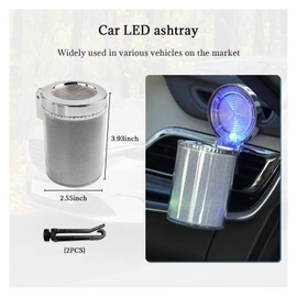 Dickno Car Ashtray with Blue LED Light, Smell Proof Smokeless Auto Ashtray with Lid, Portable Mini Car Trash Can, Universal Vehicle Cup Holder Air Vent Ashtray for Car Home Office (Colorful)