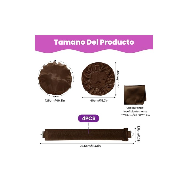 Yakite Tubos para Cabello Sin Calor,4Pcs Heatless Curls con Gorro