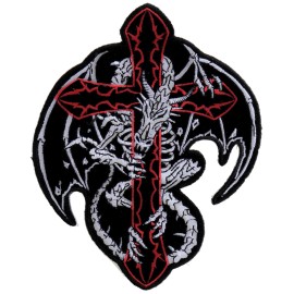 Ivamis Dragon Skeleton Cross Embroidered Iron on Christian Patch - 4.5x5.5 inch - P3202