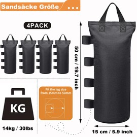 Cveenk Set of 4 Gazebo Sandbags Made of 600D Oxford, 50 x 15 cm Gazebo Weights Sandbags for Filling Weighting Sandbag Weighted for Parasol Beach Tent Garden Tents Trampoline