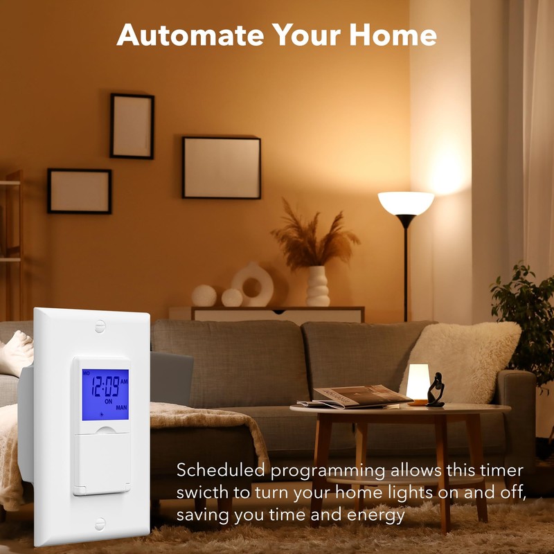 BN-LINK 7 Day Programmable in-Wall Timer Switch for Lights, Fans
