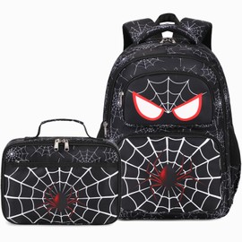 AUIVTY Kids Backpack Boys Spider Backpack with Lunch Box Kindergarten Elementary Middle School Travel Sport Toddler Bookbag for Boys Ages 4-14, Spider-Black
