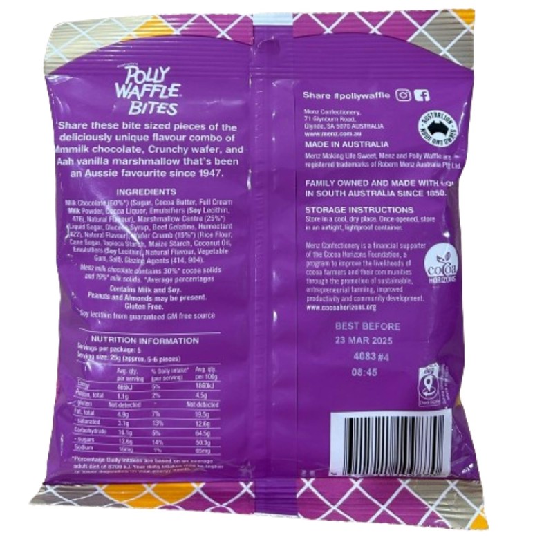 Polly Waffle Bites 125g x 4 Bags -Australian Made Aussie