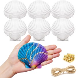 Orchidleaf Scallop Shells for Crafts, 6 Pack Scallop Shells Natural Seashell, with String and Beads, Suitable for DIY Painting, Crafts, Beach Wedding Decoration