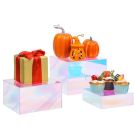 Iridescent Risers Display Stands, 3 Pack Buffet Riser, Cubes Acrylic Display Box, Food Display Risers for Party, Acrylic Retail Display Stand, Nesting Showcase Display Riser, Craft Show Display Stand