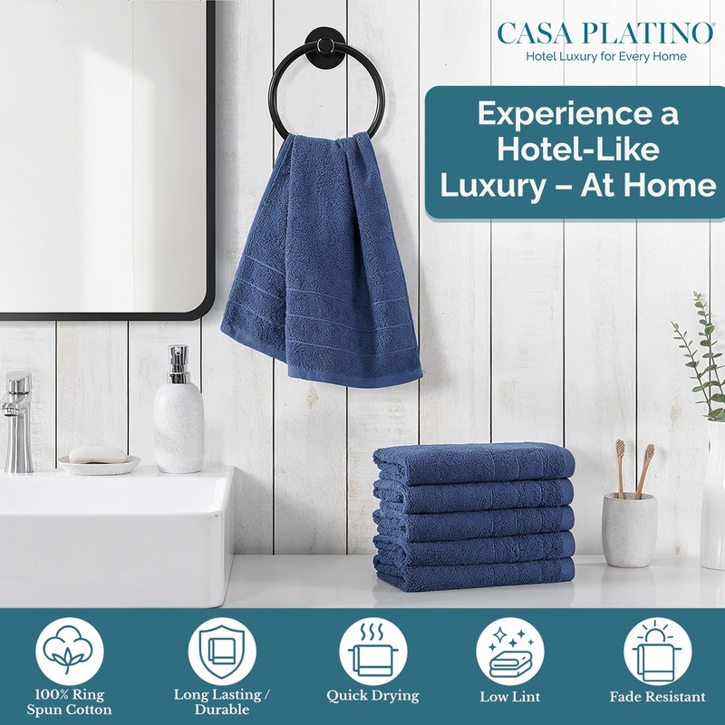 Casa Platino Hand Towels for Bathroom - 6 Pack (16"x28")