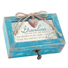Grandma Safe Haven Blanket Smile Teal Distressed Jewelry Music Box Plays Wind Beneath My Wings