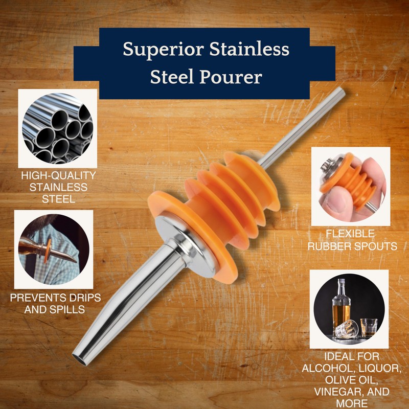 Spill-Stop 285-60 Tapered Liquor Bottle Pourer Dispenser, Chrome Metal Spout