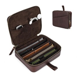 CONTACTS Full Grain Leather Watch Straps Case 6 Slot Watches Bands Travel Box with Handle Portable Watches Band Storage Organizer Bag