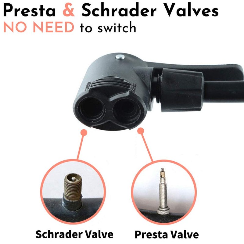 Portable Bike Floor Pump Automatically Reversible Presta & Schrader Valves