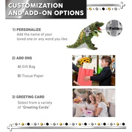 DolliBu T-Rex Dinosaur Stuffed Animal with Silver Cross and Personalization - Baby Baptism Gifts for Boys and Girls, Dedication Christening Gifts Plush Prayer Toy Healing Teddy Bear - 16 Inches