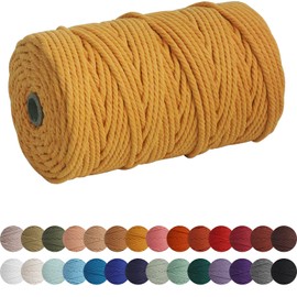 XKDOUS Mustard Macrame Cord 4mm x 109yards, Colored Macrame Rope, Cotton Rope Macrame Yarn, Colorful Cotton Craft Cord for Wall Hanging, Plant Hangers, Crafts, Knitting