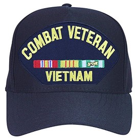 Combat Veteran Vietnam with Ribbons Baseball Cap. Navy Blue. Made in USA