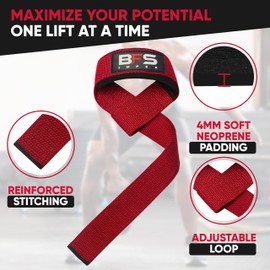 BFS IMPEX Lifting Straps for Weightlifting, Weightlifting Cotton Straps with Neoprene Padding for Men women Gym Wrist Straps for Bodybuilding powerlifting, Strength Training and Deadlifting (RED)