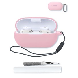 generic Compatible with Beats Solo Buds(2024) Soft Silicone Protective Case Cover with Keychain,Cleaning Kit and Lanyard, Shockproof Cover for Beats Solo Buds Wireless Earbuds-Pink