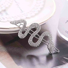Yheakne Boho Crystal Snake Hair Clip Barrette Silver Rhinestone Pave Hair Barrette Pin Decorative Hair Pins Minimalist Hair Side Clips Hair Accessories for Women and Girls (Silver)