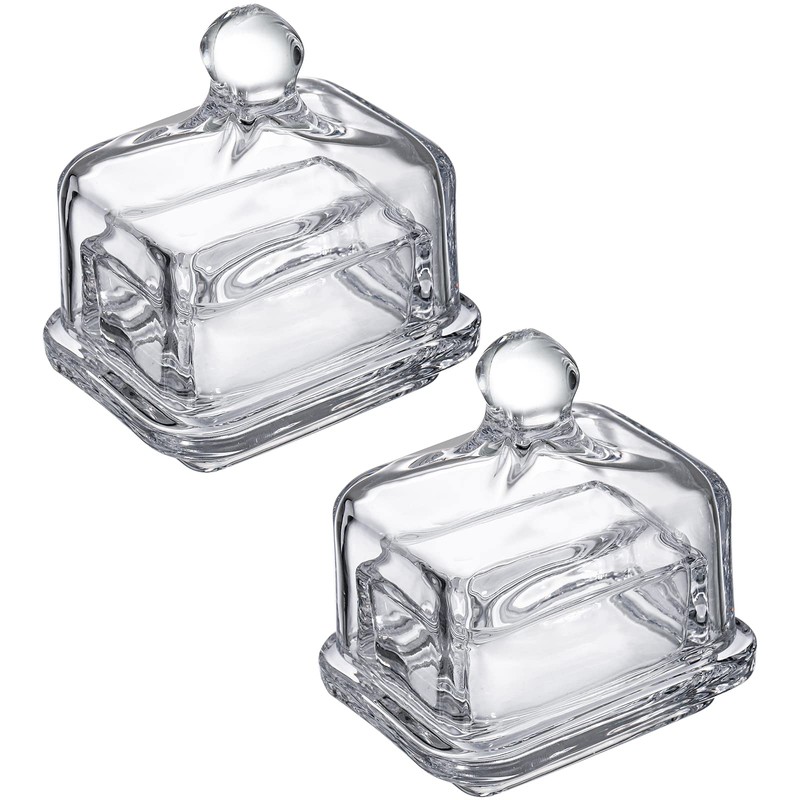 Dicunoy 2 Pack Glass Butter Dishes with Lids, Mini Butter
