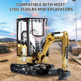 Upgraded Mini Excavator Cover, Waterproof Small Excavator Cover, Clear Enclosure Cover with 600D Oxford-Fabric & PVC Compatible with Bobcat E20/Kubota U17 for 1760-3530 lbs