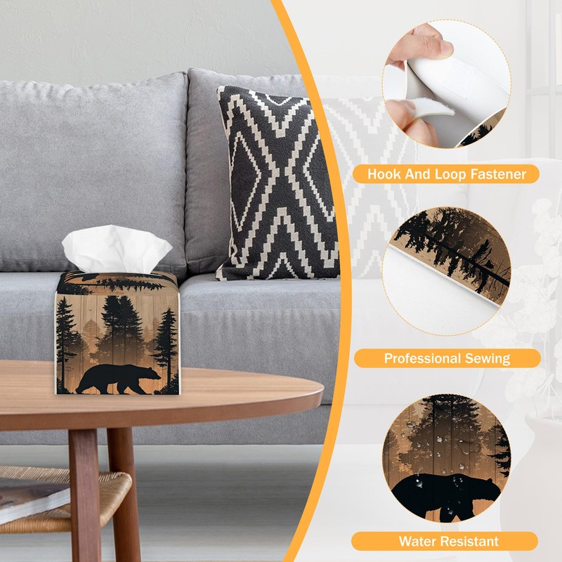 Rustic Deer Forest 2 Pcs Tissue Box Cover Square, Tissue