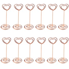 inodiref 12 Pieces Place Card Holders, Heart Shape Table Number Holders, Memo Holder Stand Clip, Photo Clip Holder Stand, for Weddings Party Table Decoration (Rose Gold)