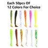 50Pcs Luminous White Soft Plastic T-Tail Grub Worm Baits Fishing