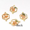 6PCS Gold Tone Queen Anne's Lace Flower Resin Hexagon Charm