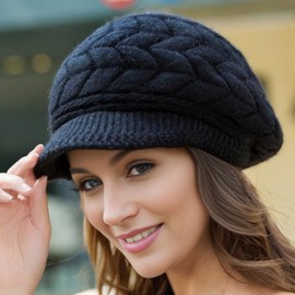 AWOCAN Women Winter Warm Knit Hat Cold Weather Slouchy Beanie Cap Fluff Snow Ski Cap (AU, Alpha, Large, Black)