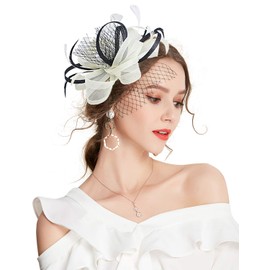 Z&X Fascinator Hat Hair Clip Penny Mesh Flower Wedding Cocktail Headwear Bride 1920s Headpiece Beige
