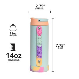 Elemental Iconic Kids Water Bottle with Straw Lid & Stress Reliever Pop It Handle, Leak-Proof When Closed, Triple Insulated Stainless Steel Reusable Thermos Water Bottle, 14oz - Mint Sorbet