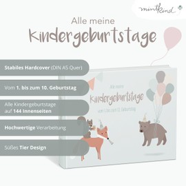 Mintkind® "Alle meine Kindergeburtstage" memory album from 1st to12th Birthday - DIY Photo Album | Memory Book to Fill In for Girls and Boys.