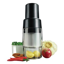 Simposh Mini Chopper | Compact Manual Food Chopper Cutter Mincer for Garlic Nuts Ginger Herbs Parsley Chili Peppers Mushroom | Sharp Stainless Steel Blades | Self-Contained Base to Hold & Chop Food