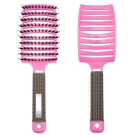 Boar Bristle Detangler Hair Brush Vented Curved Paddle Brush for Blow Drying, Anti-frizz Detangling Brush Styling Hairbrush for Curly Fine Straight Wavy Hair, Wet or Dry Use