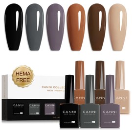 CANNI Brown Grey Gel Nail Polish, 6 Colors 9ML Brown Skin Black Grey Nude Khaki Gel Nail Polish Set, Soak off UV LED Nail Gel DIY Manicure Winter Nail Salon for Women