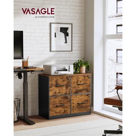 VASAGLE 4 Drawer File Cabinet with Lock, Printer Stand, Office Filing Cabinet Organizer, for A4 and Letter Size Documents, Rustic Brown and Black UOFC062B01