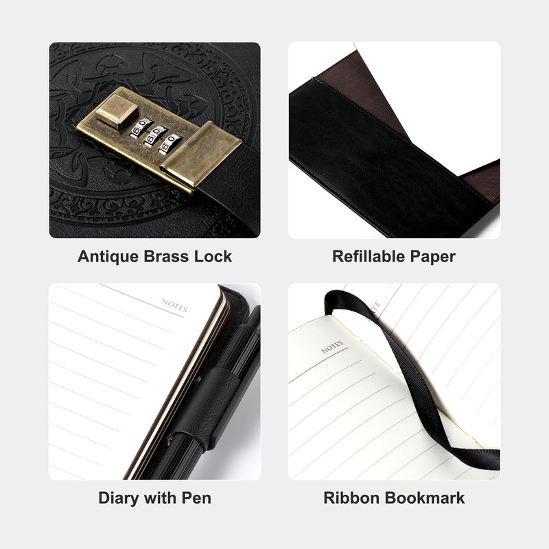 CAGIE Journal with Lock for Men and Women Refillable 290