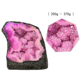 Nupuyai Titanium Coated Natural Rock Crystal Geode Druze Gemstone Crystal Cluster Quartz Geode for Reiki Healing House Feng Shui Decoration (Standing Shape)